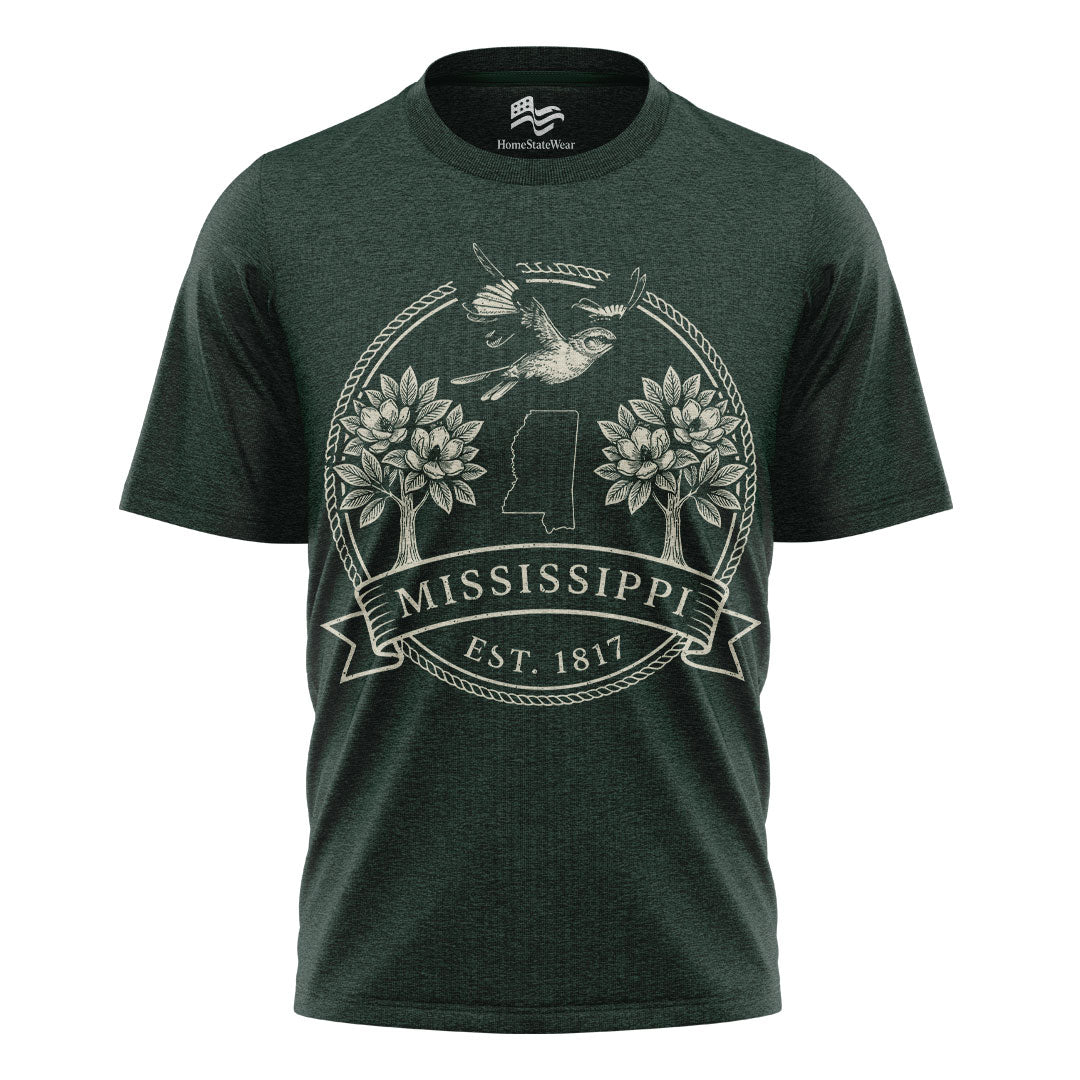 Mississippi Est. 1817 T-Shirt, Northern Mockingbird & Southern Magnolia State Pride Tee