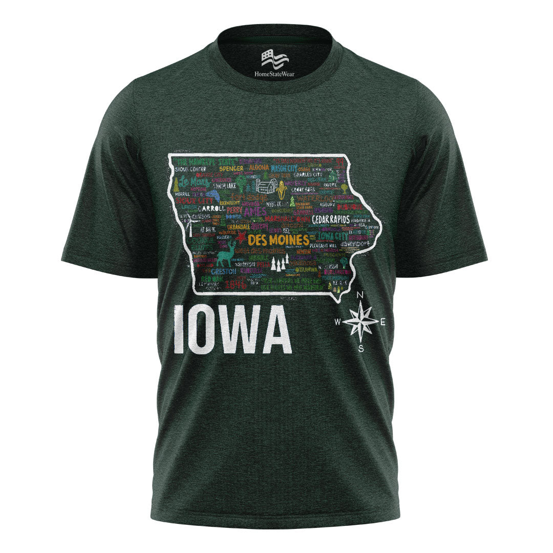 Iowa Map T-Shirt | Vintage Hawkeye State Tee