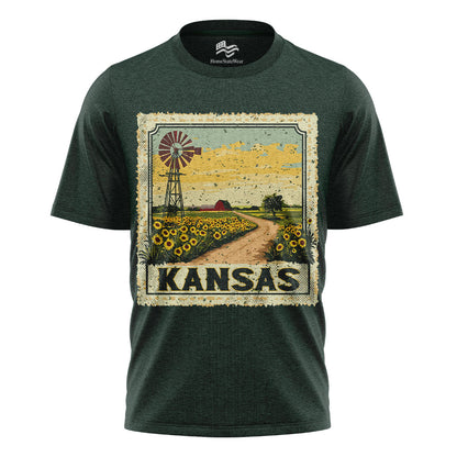 Kansas Sunflower Field Tee | Vintage Farmhouse Windmill Shirt
