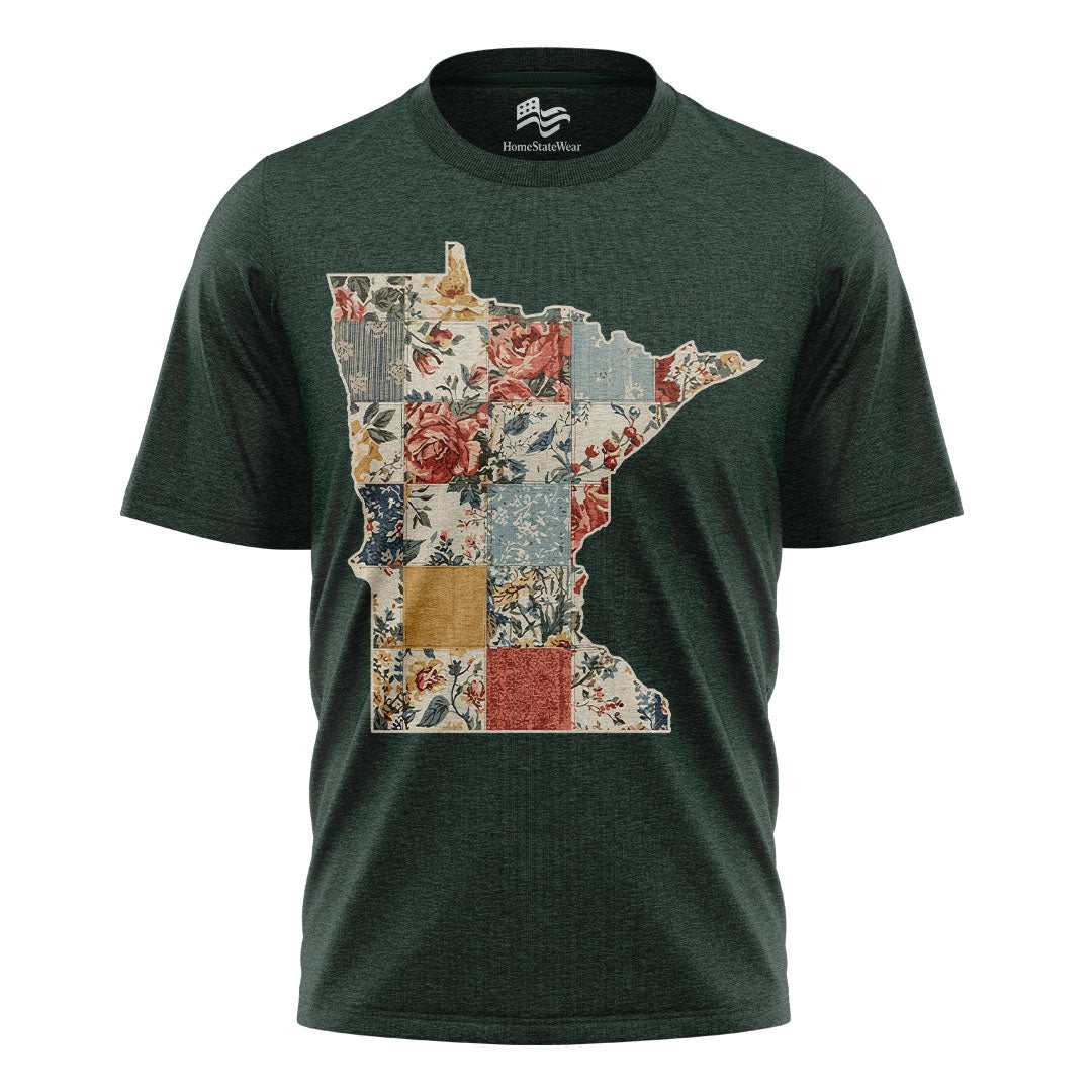 Minnesota Faux Patchwork Quilt T-Shirt, Midwest State Pride Tee