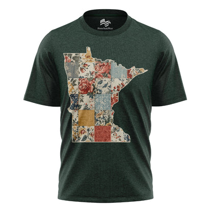 Minnesota Faux Patchwork Quilt T-Shirt, Midwest State Pride Tee