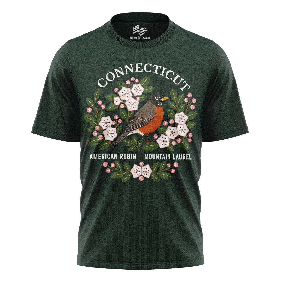 Connecticut Robin & Mountain Laurel Tee | State Bird Flower Shirt