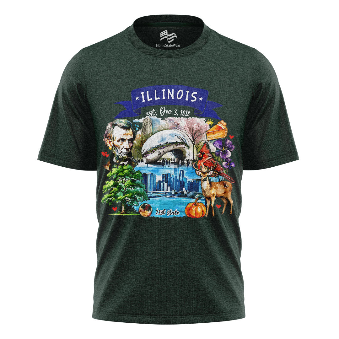 Illinois Landmarks T-Shirt | Artistic State Travel Tee