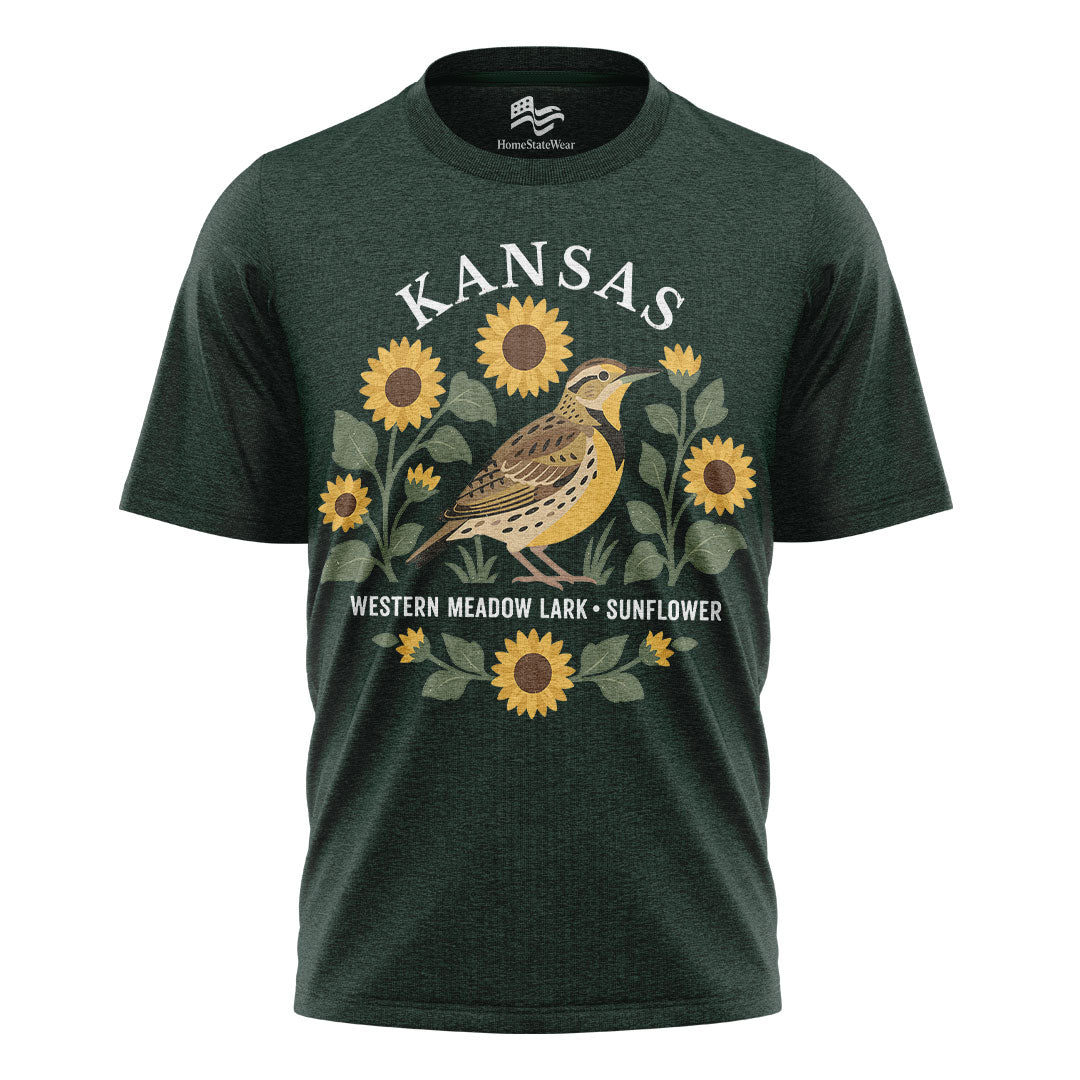 Kansas Meadowlark & Sunflower Tee | Bird Lover Nature Shirt