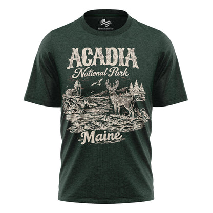 Acadia National Park Maine Tee | Scenic Deer Coastal Shirt