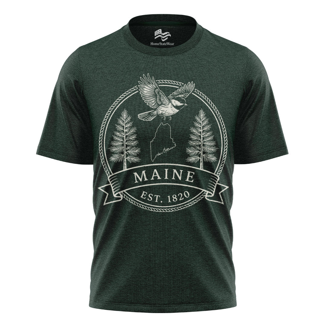 Maine Est 1820 T-Shirt | Chickadee White Pine Souvenir Tee