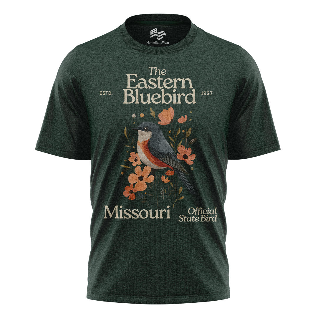 Missouri Eastern Bluebird T-Shirt, Vintage State Bird Floral Tee