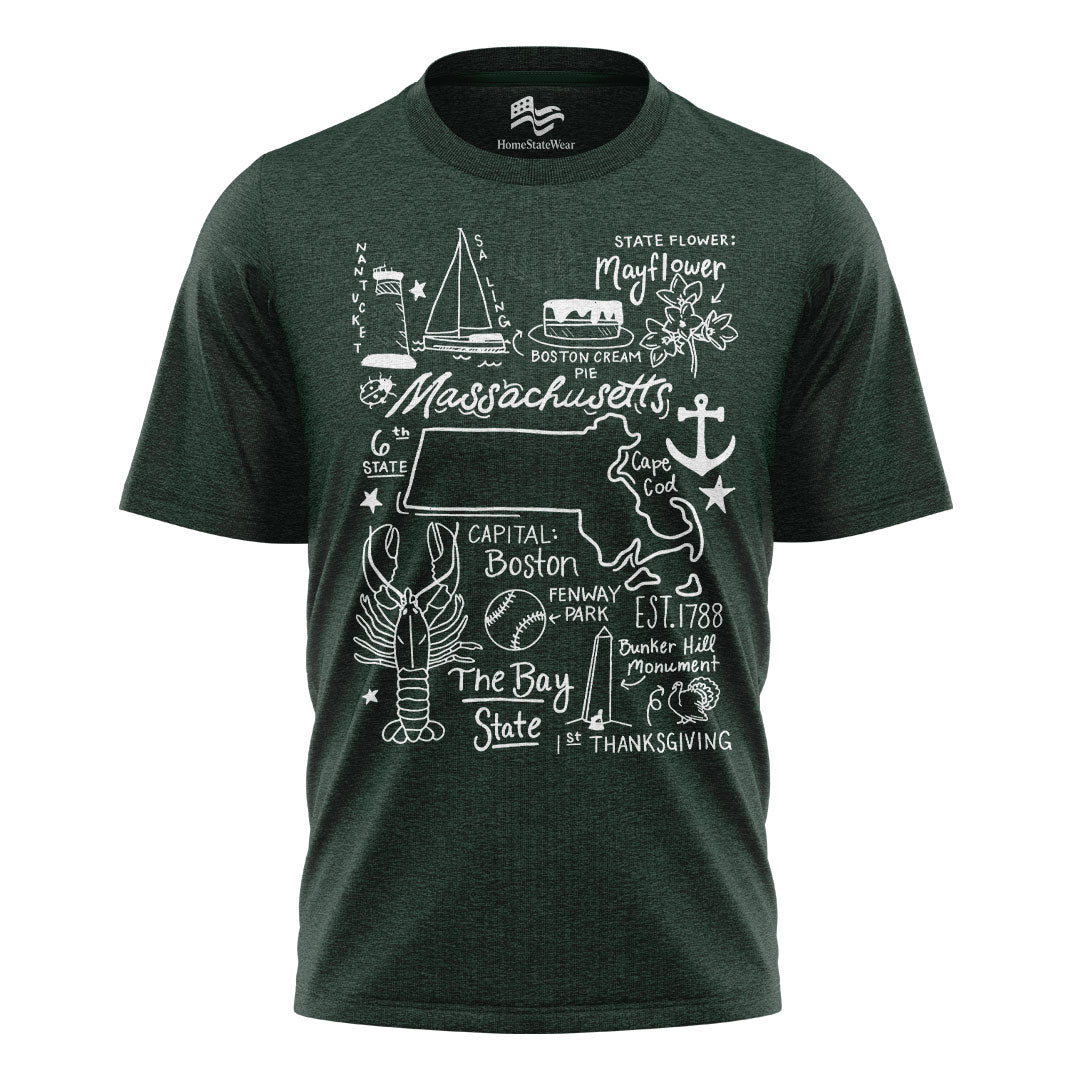 Massachusetts State Map T-Shirt | Bay State Travel Tee