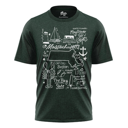 Massachusetts State Map T-Shirt | Bay State Travel Tee