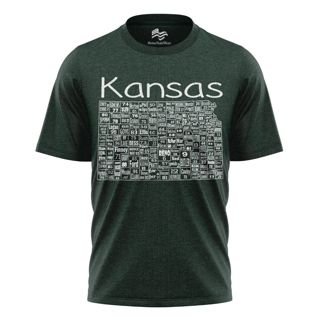 Kansas County Map T-Shirt | License Plate Graphic Tee