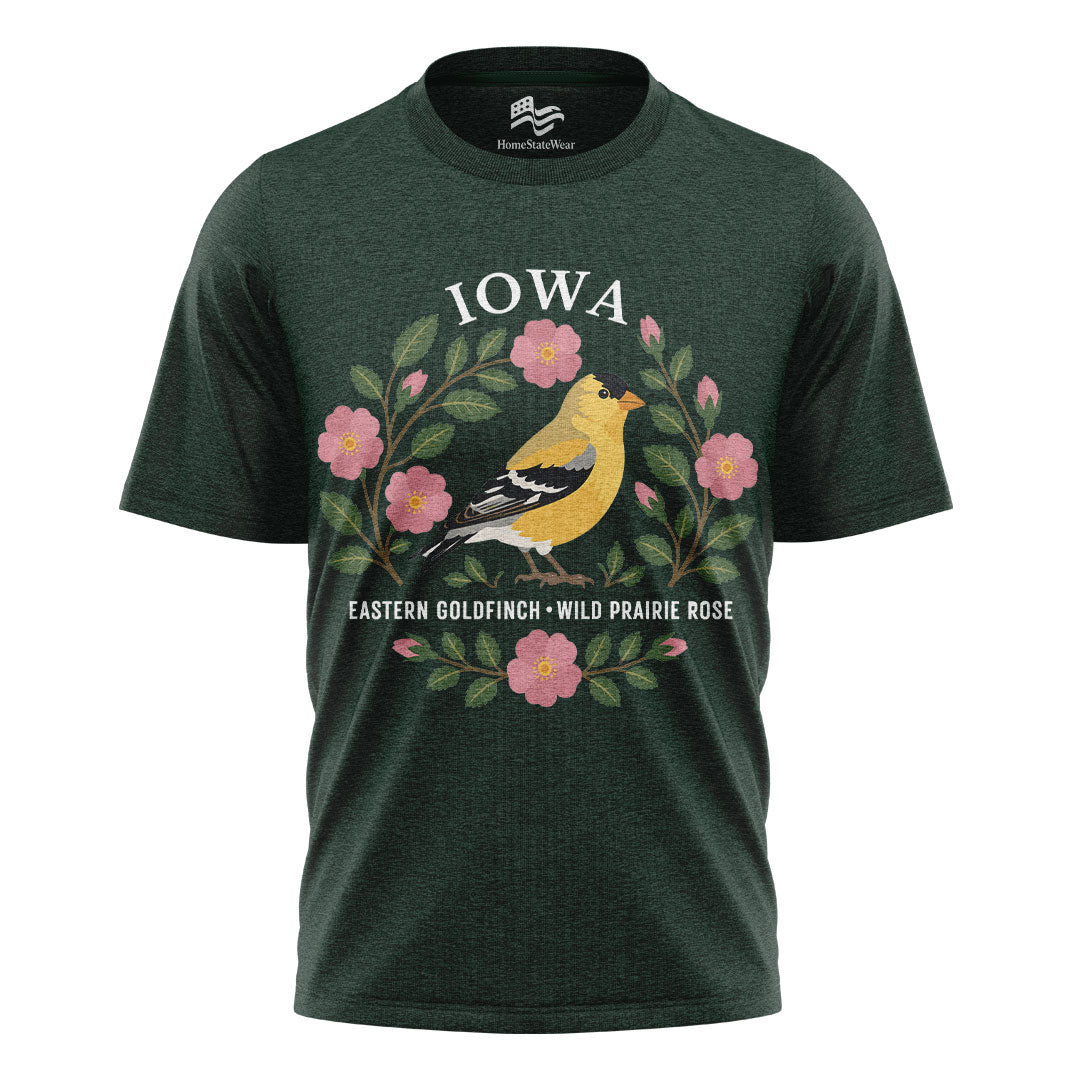 Iowa Goldfinch & Prairie Rose Tee | Bird Lover Nature Shirt
