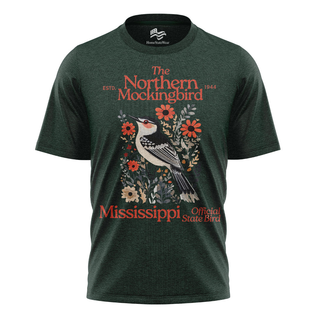Mississippi Northern Mockingbird T-Shirt, Vintage Floral State Bird Tee