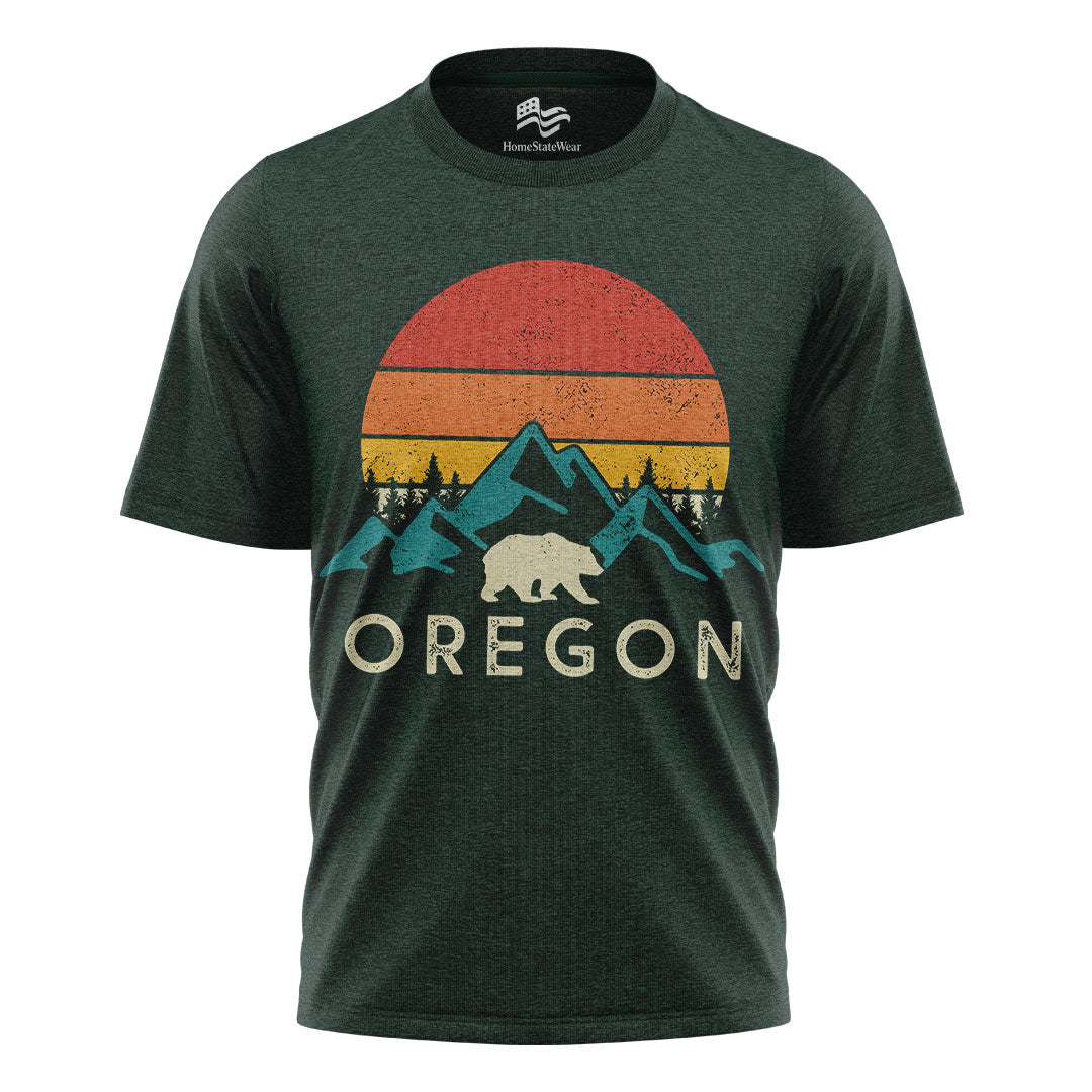 Oregon Bear Mountain T-Shirt, Vintage Sunset Nature Graphic Tee