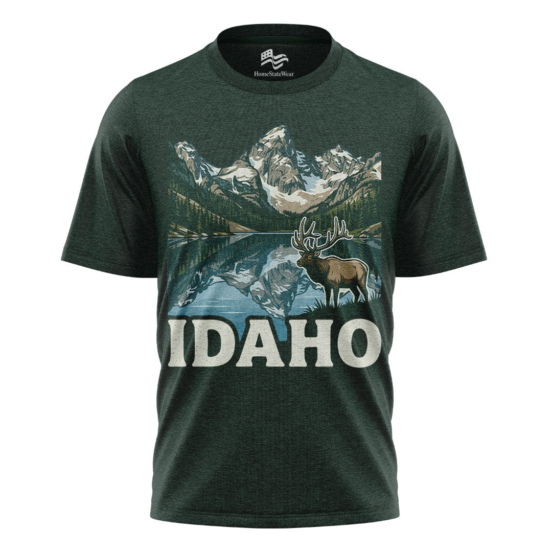 Idaho Elk Sawtooth Mountain Alpine Lake Wildlife Shirt