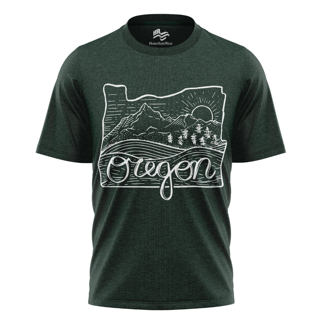 Illustrated Oregon T-Shirt, Vintage Pacific Northwest Nature Tee