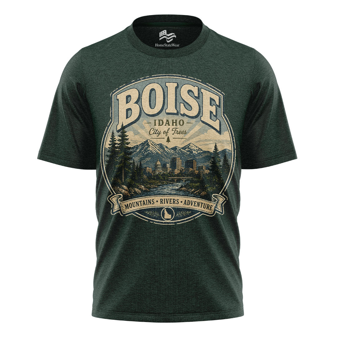 Boise Idaho City of Trees Vintage Mountain River Shirt