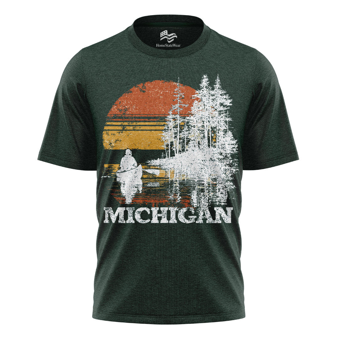Michigan Sunset Canoe T-Shirt, Vintage Lake Graphic Tee