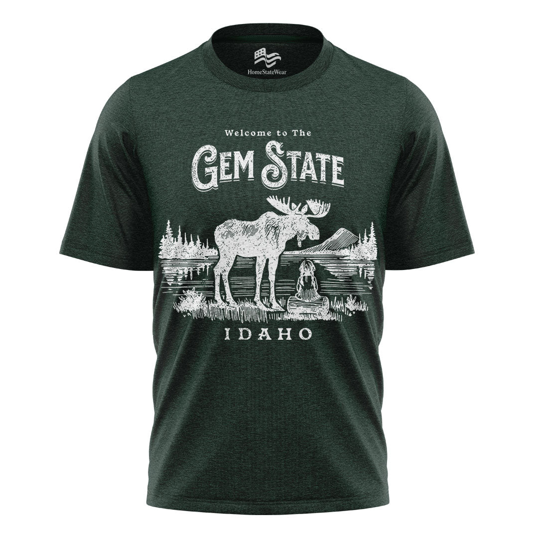 Welcome to Idaho T-Shirt, Gem State Moose Graphic Tee, Unique Travel Souvenir Gift Shirt