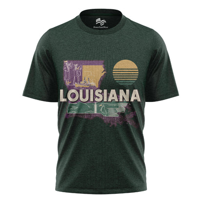 Louisiana Map T-Shirt | Retro Jazz Pelican Souvenir Tee