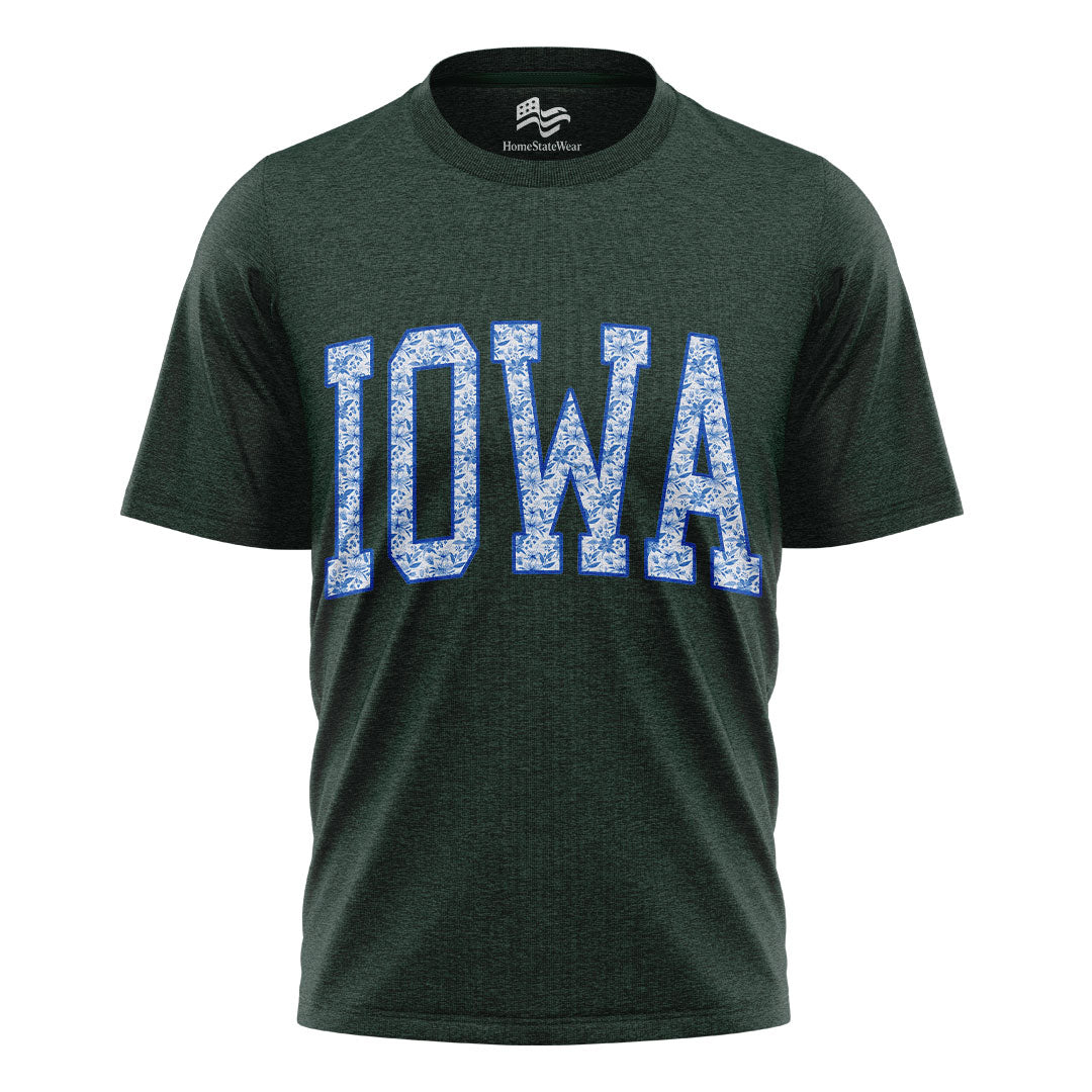 Blue Floral Iowa Varsity Tee | Midwestern Mama Gift Shirt