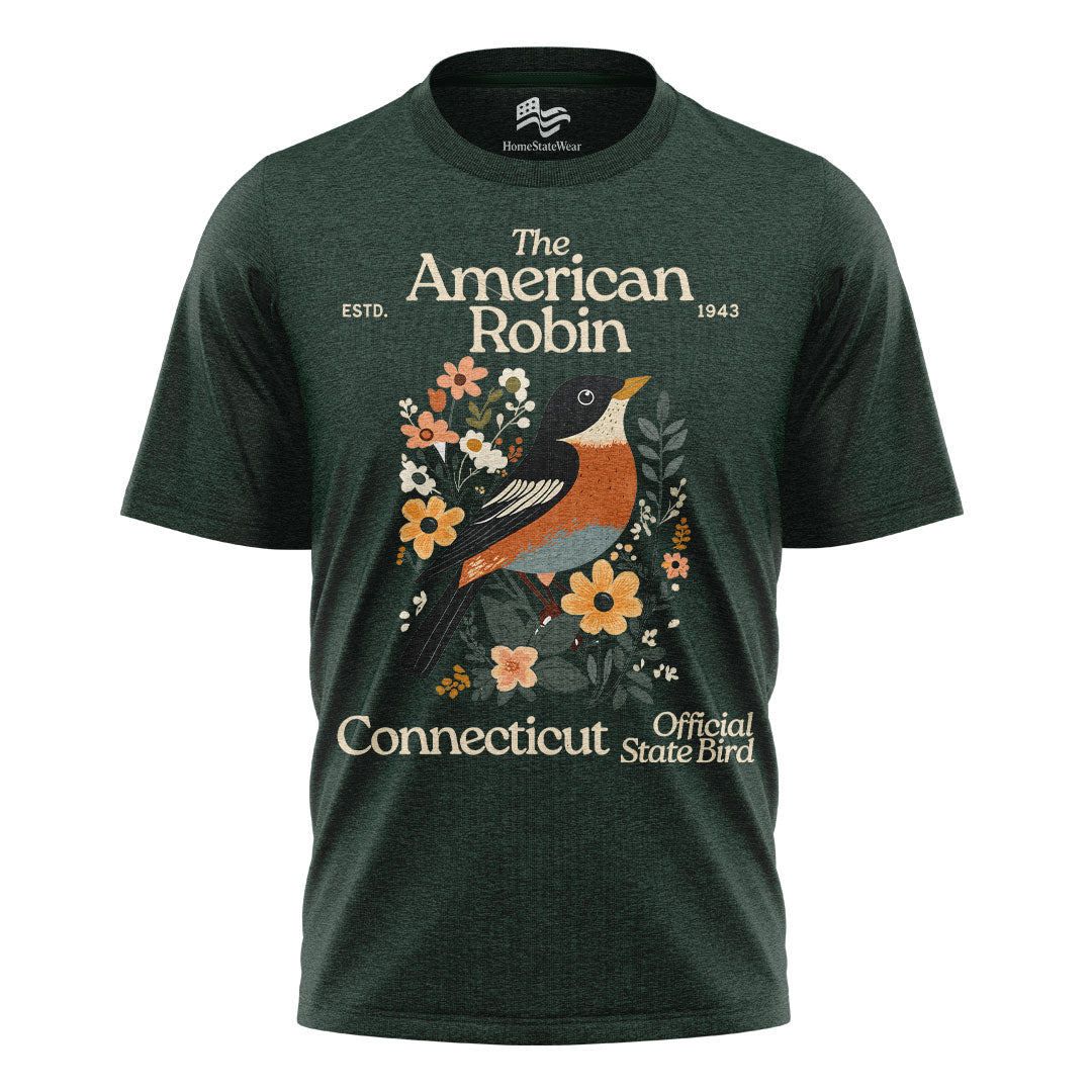 Connecticut American Robin Tee | Vintage Floral Bird Shirt