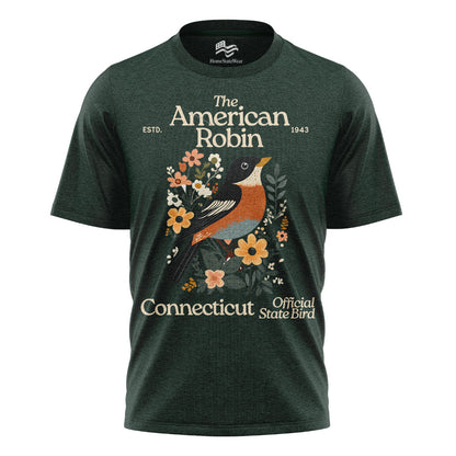 Connecticut American Robin Tee | Vintage Floral Bird Shirt