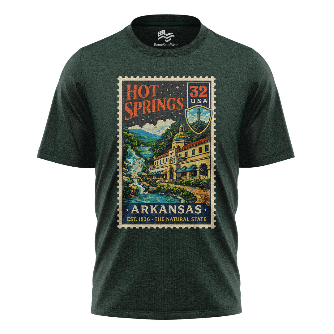 Hot Springs AR Postage Stamp Tee | Vintage Arkansas Travel Shirt