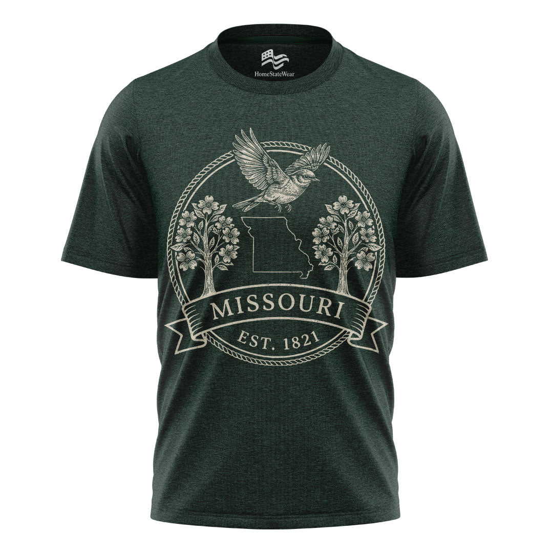 Missouri Statehood T-Shirt, Eastern Bluebird & Dogwood Souvenir Tee