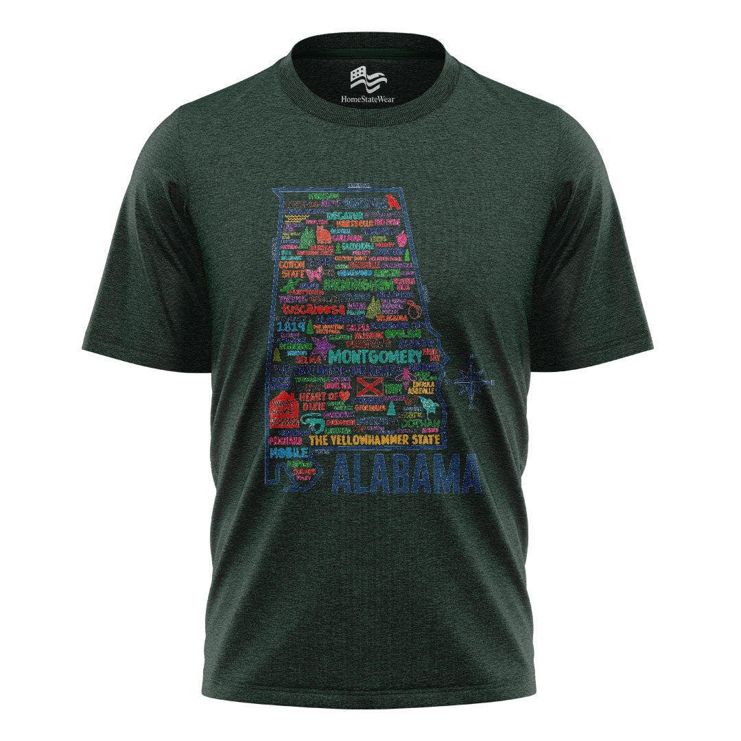 Alabama Heart of Dixie Vintage Map Graphic Tee