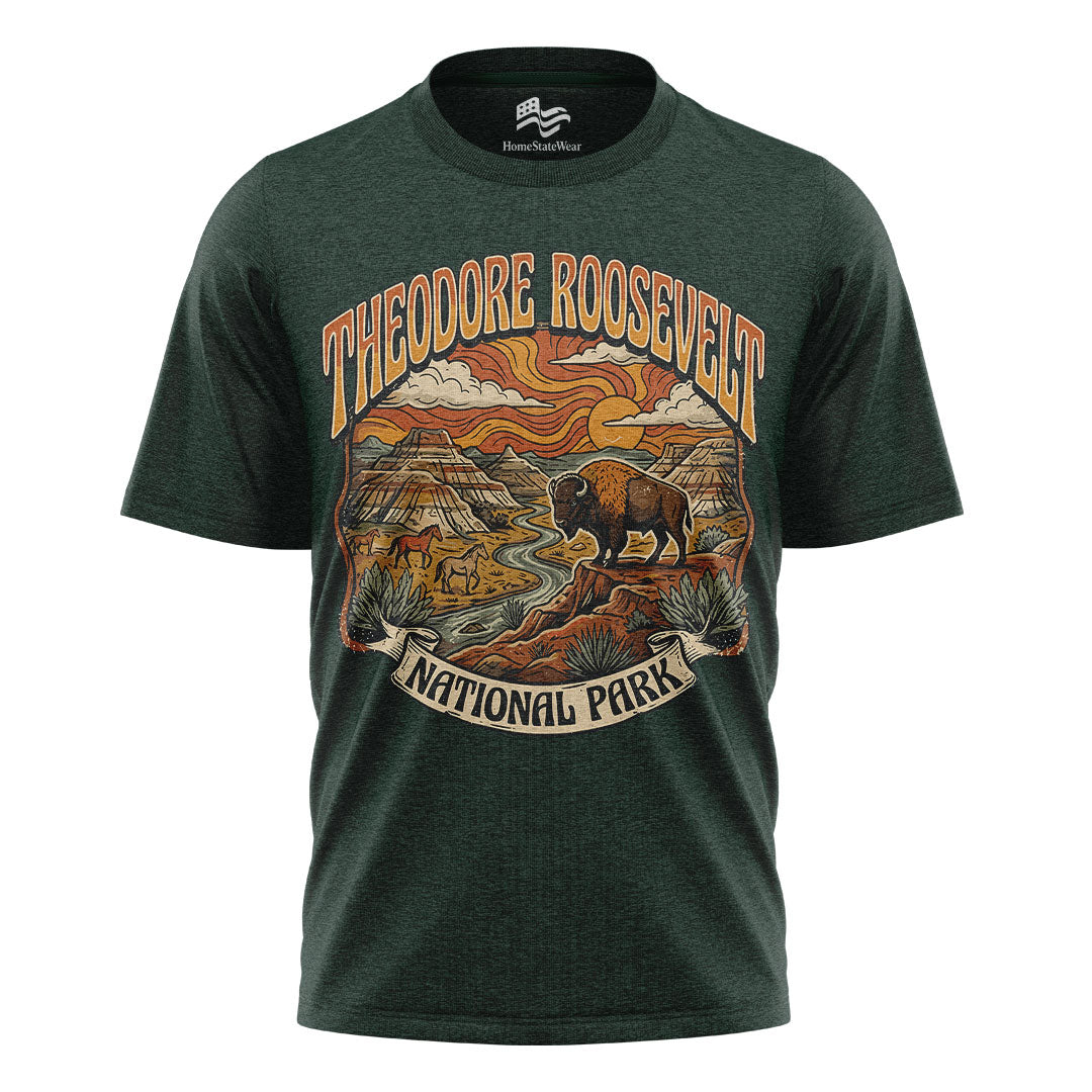 Theodore Roosevelt National Park T-Shirt, Retro Badlands Bison Tee