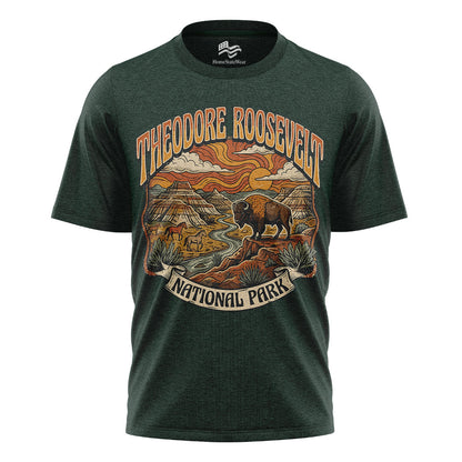 Theodore Roosevelt National Park T-Shirt, Retro Badlands Bison Tee