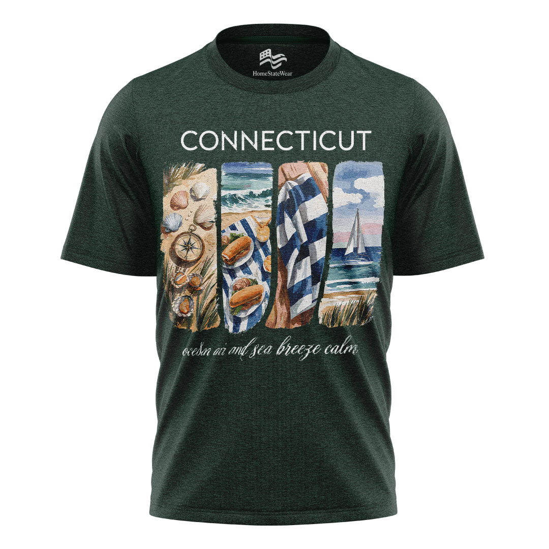 Connecticut Coastal T-Shirt, Nautical Sailboat & Seashell Graphic