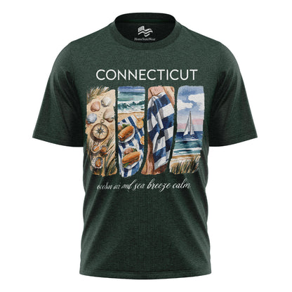 Connecticut Coastal T-Shirt, Nautical Sailboat & Seashell Graphic