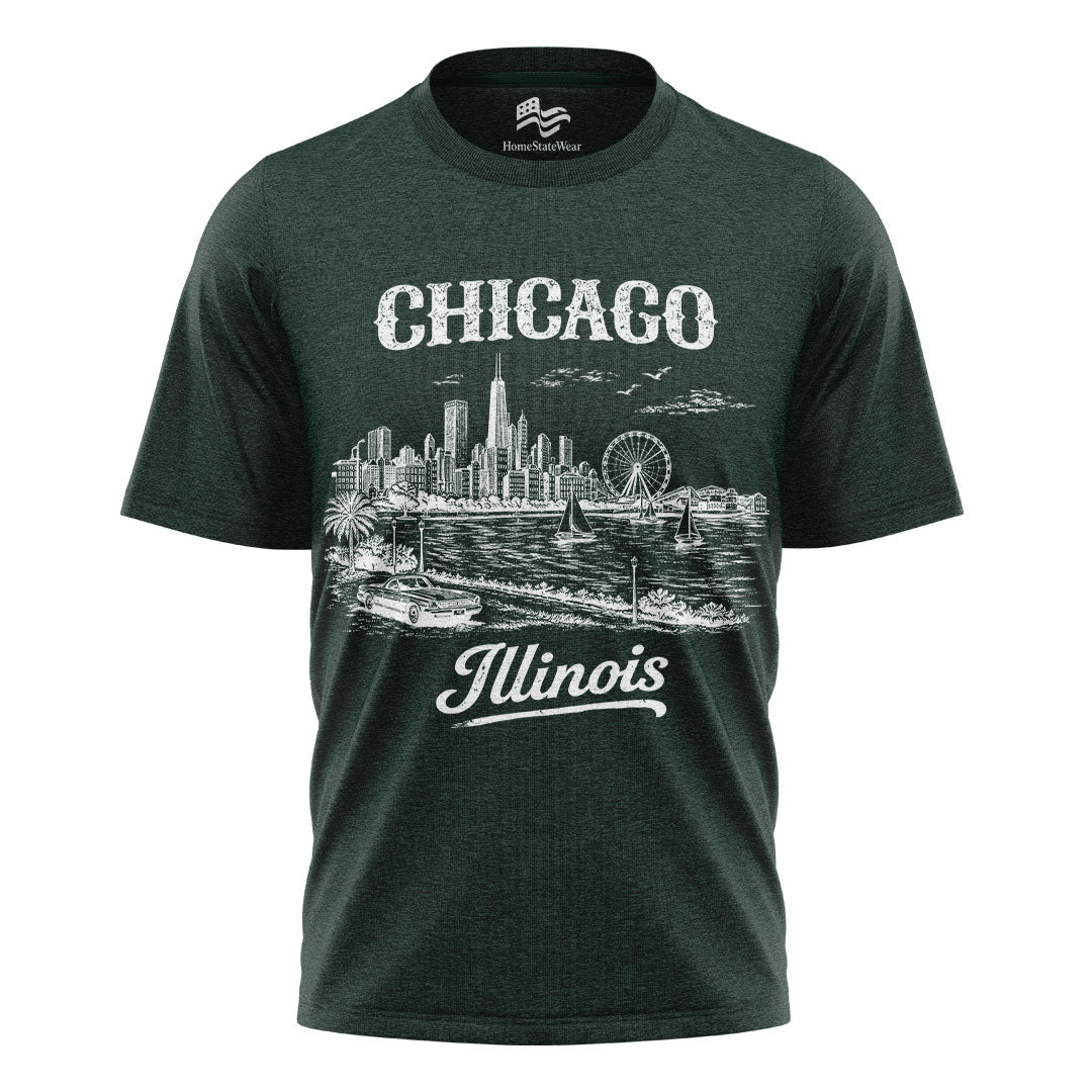 Chicago Skyline Comfort Colors Tee | Retro City Sketch Shirt