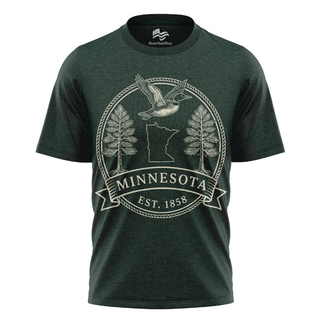 Minnesota Est. 1858 T-Shirt, Common Loon & Red Pine State Pride Tee