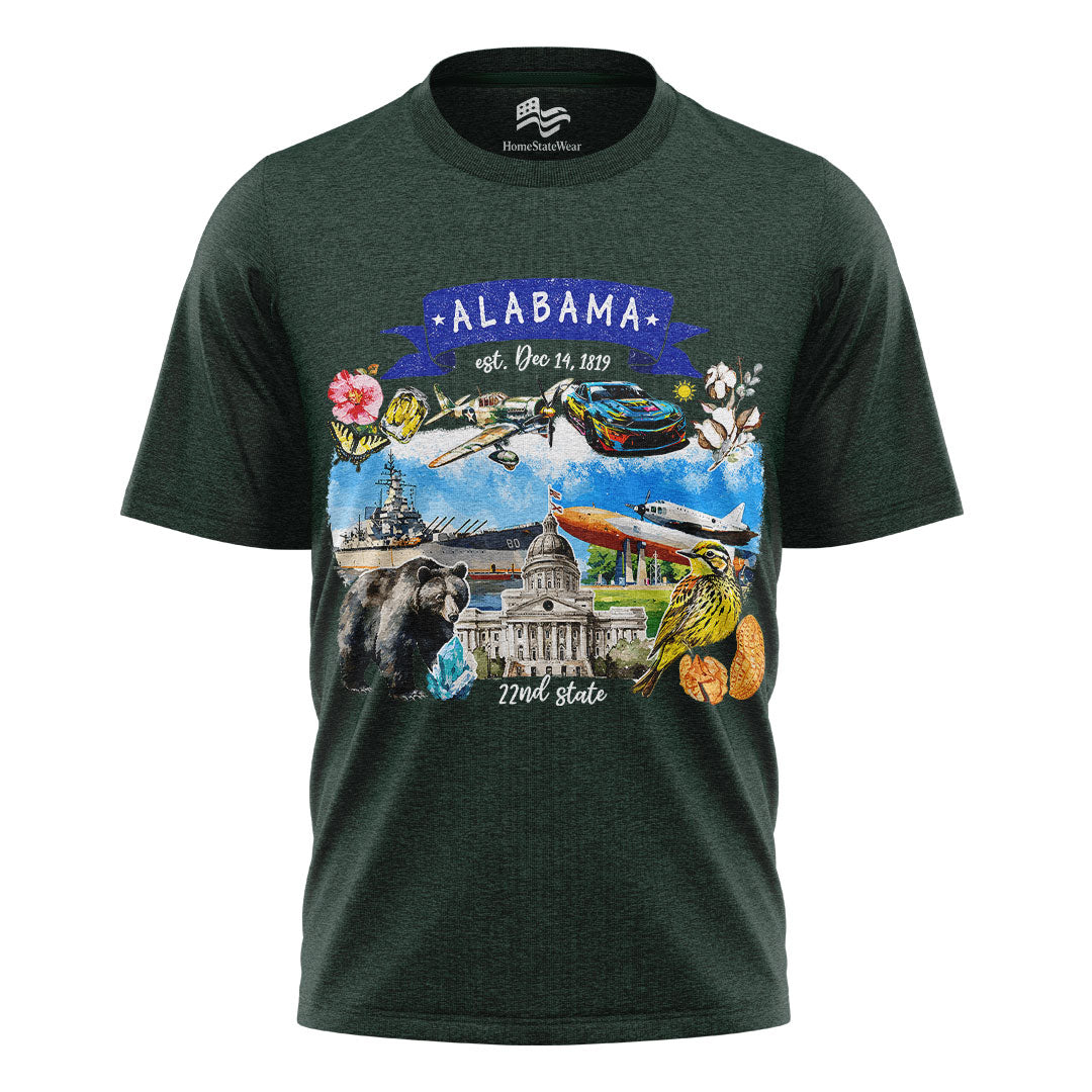 Artistic Alabama State Themes and Landmarks T-Shirt