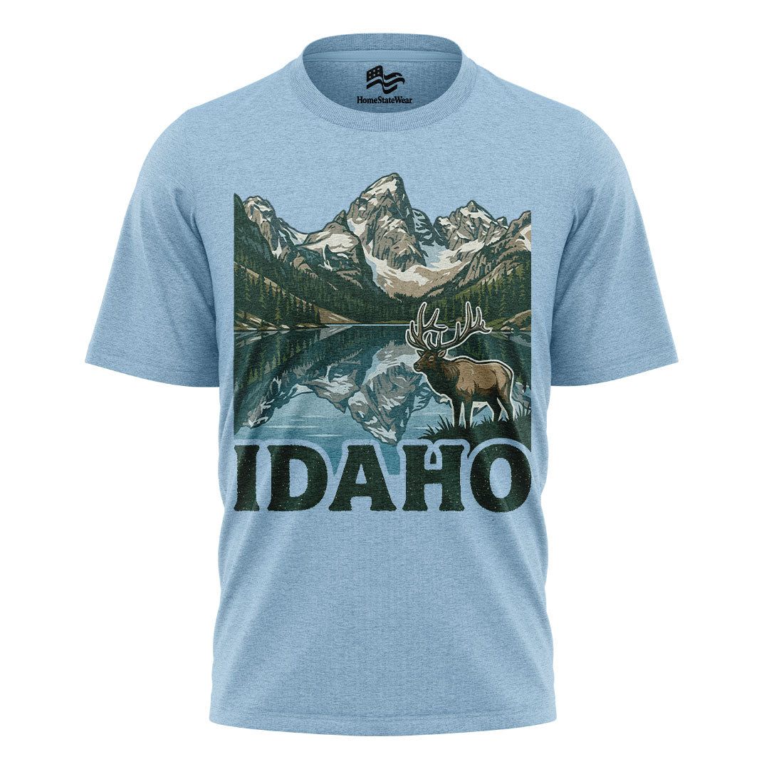 Idaho Elk Sawtooth Mountain Alpine Lake Wildlife Shirt