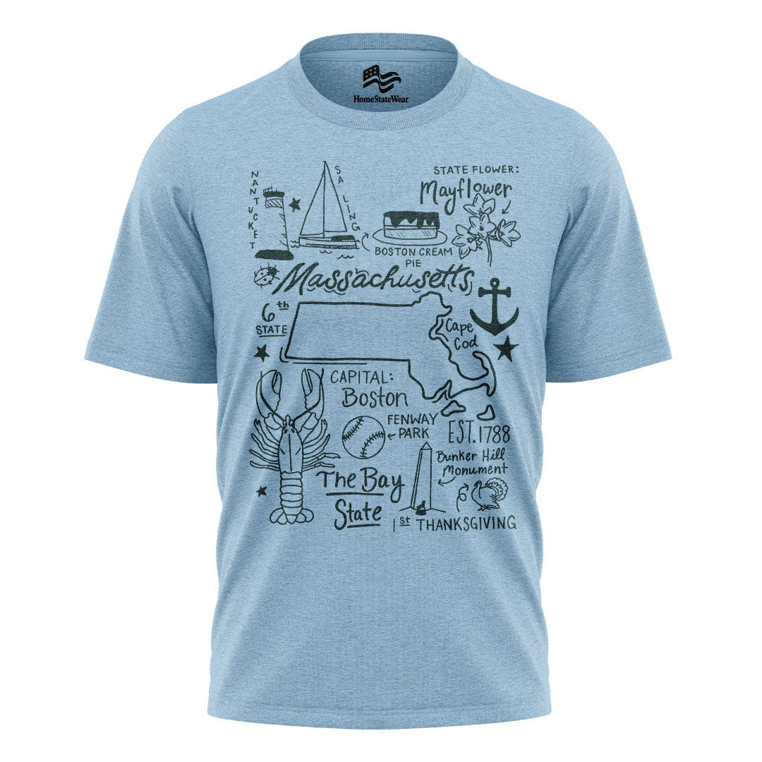 Massachusetts State Map T-Shirt | Bay State Travel Tee