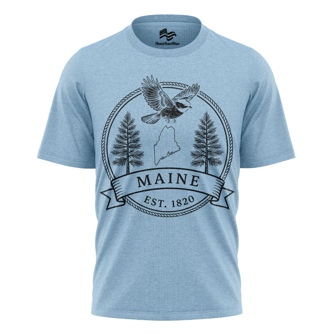 Maine Est 1820 T-Shirt | Chickadee White Pine Souvenir Tee