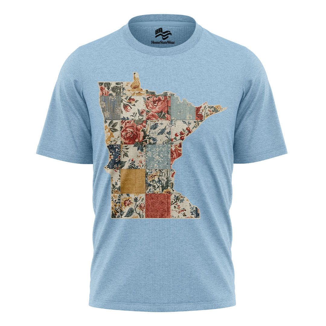 Minnesota Faux Patchwork Quilt T-Shirt, Midwest State Pride Tee
