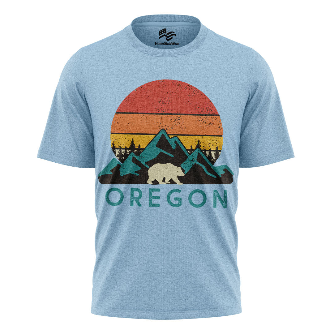 Oregon Bear Mountain T-Shirt, Vintage Sunset Nature Graphic Tee