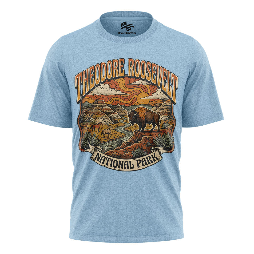 Theodore Roosevelt National Park T-Shirt, Retro Badlands Bison Tee