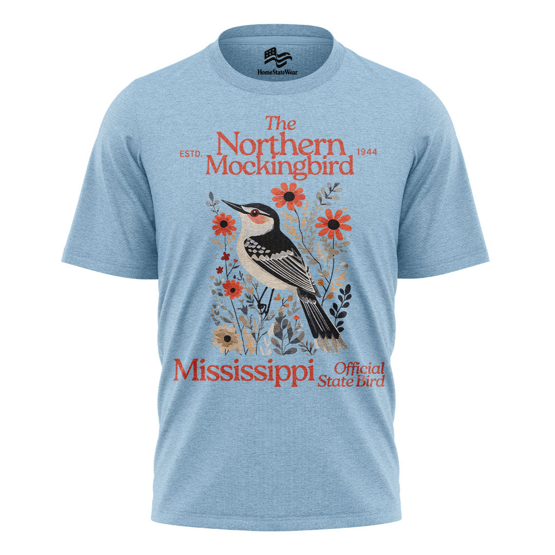 Mississippi Northern Mockingbird T-Shirt, Vintage Floral State Bird Tee