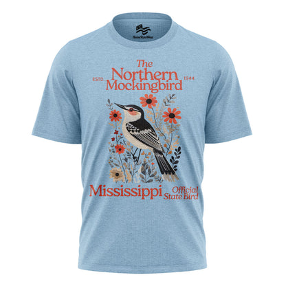 Mississippi Northern Mockingbird T-Shirt, Vintage Floral State Bird Tee