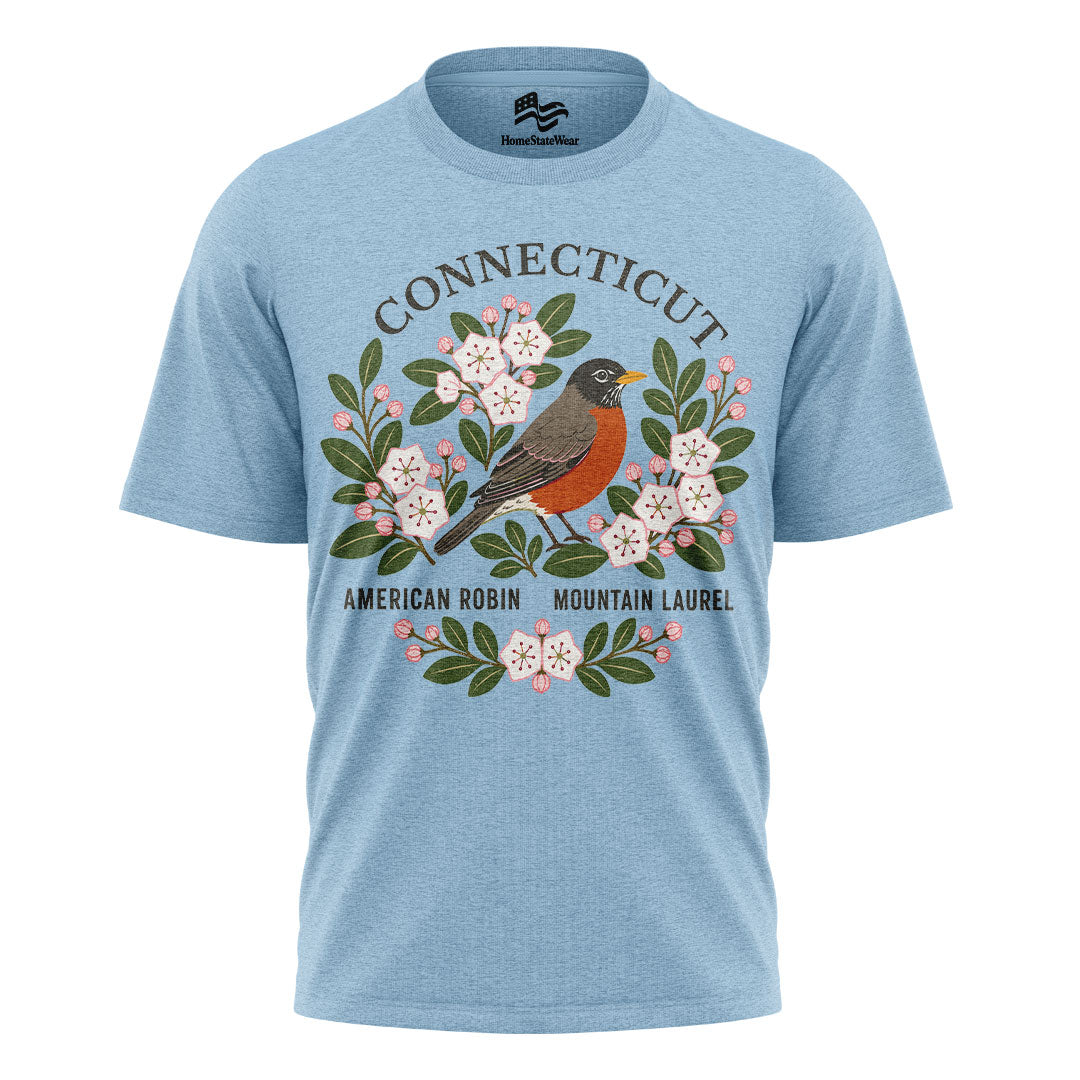 Connecticut Robin & Mountain Laurel Tee | State Bird Flower Shirt
