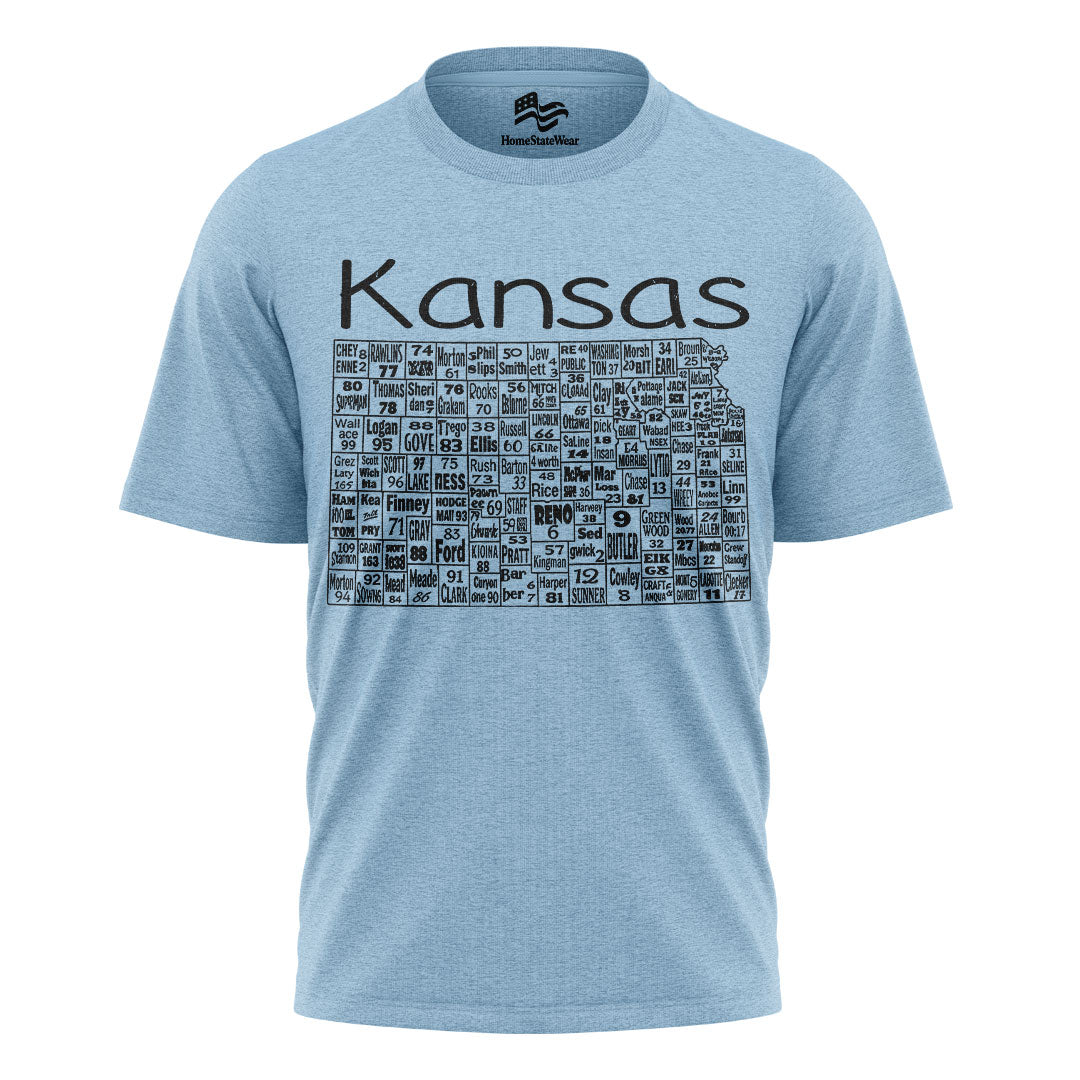 Kansas County Map T-Shirt | License Plate Graphic Tee
