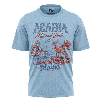 Acadia National Park Maine Tee | Scenic Deer Coastal Shirt