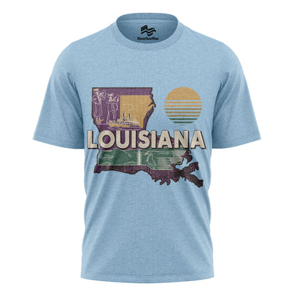 Louisiana Map T-Shirt | Retro Jazz Pelican Souvenir Tee