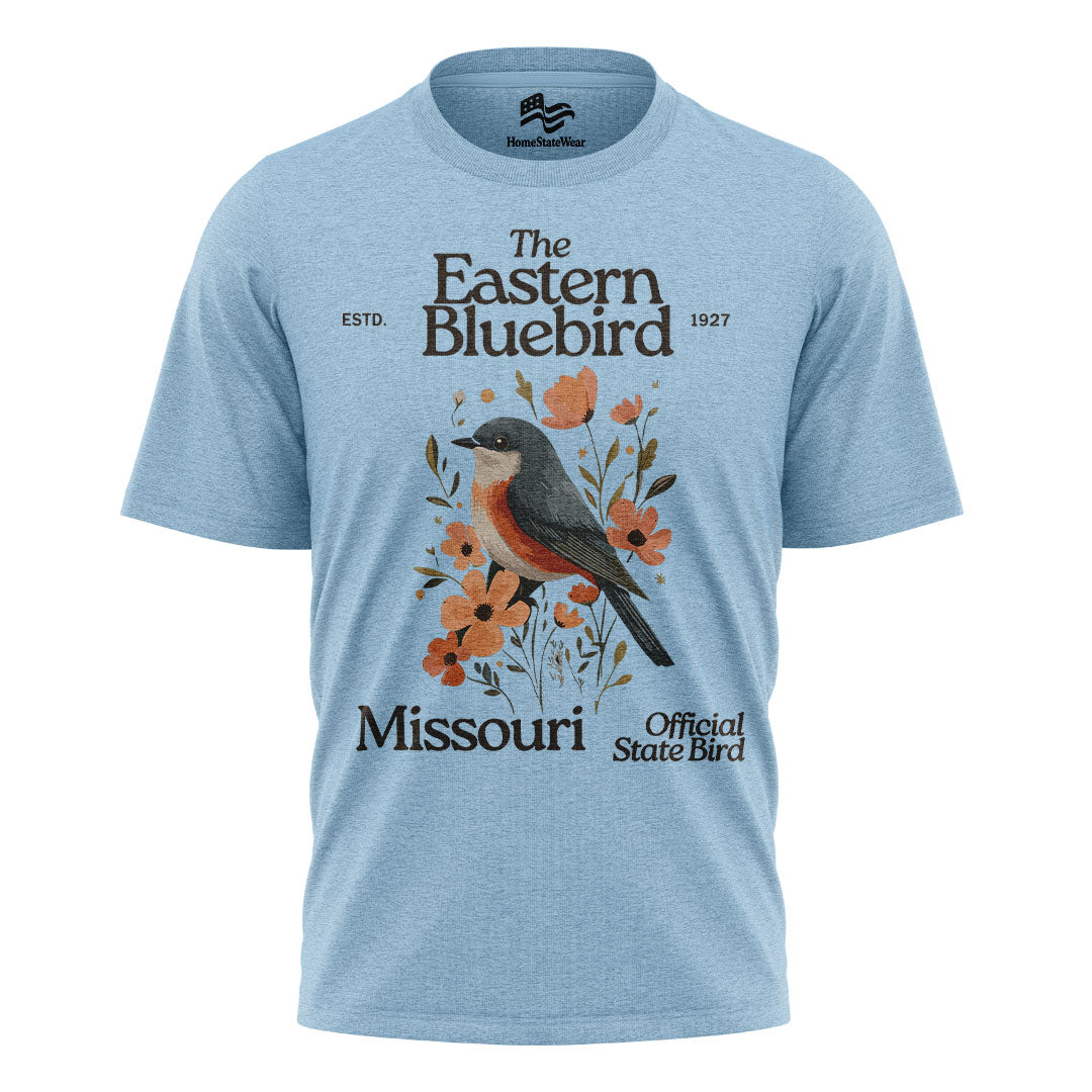 Missouri Eastern Bluebird T-Shirt, Vintage State Bird Floral Tee