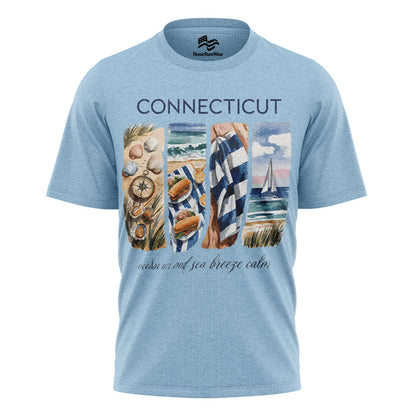 Connecticut Coastal T-Shirt, Nautical Sailboat & Seashell Graphic